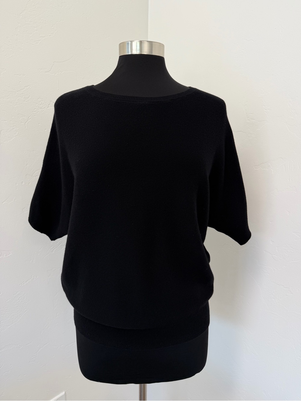 Quince Lightweight Cotton Cashmere Link-Stitch Black Dolman Sweater Size M - Picture 3 of 14